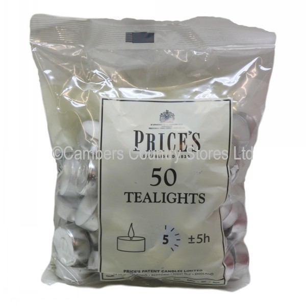 Prices Candles Tealights White 50 Pack Cambers Country Store